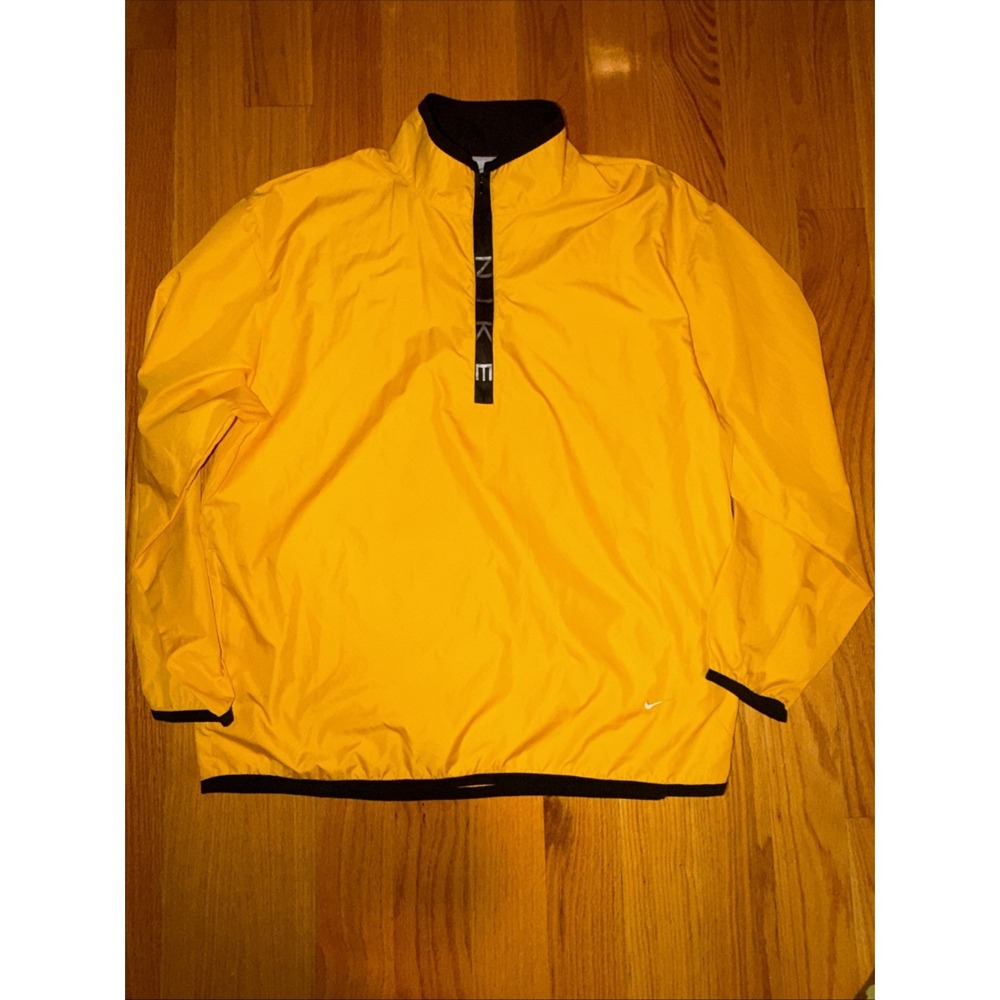 Nike Windbreaker Yellow Pullover 1/2 Zip Lg Logo Vintage